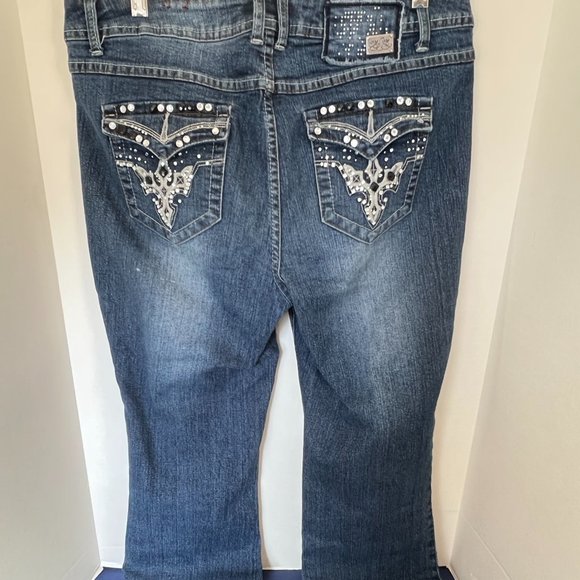 One-5-One Stretch Blue Denim Jeans Embellished Pockets - Picture 7 of 7